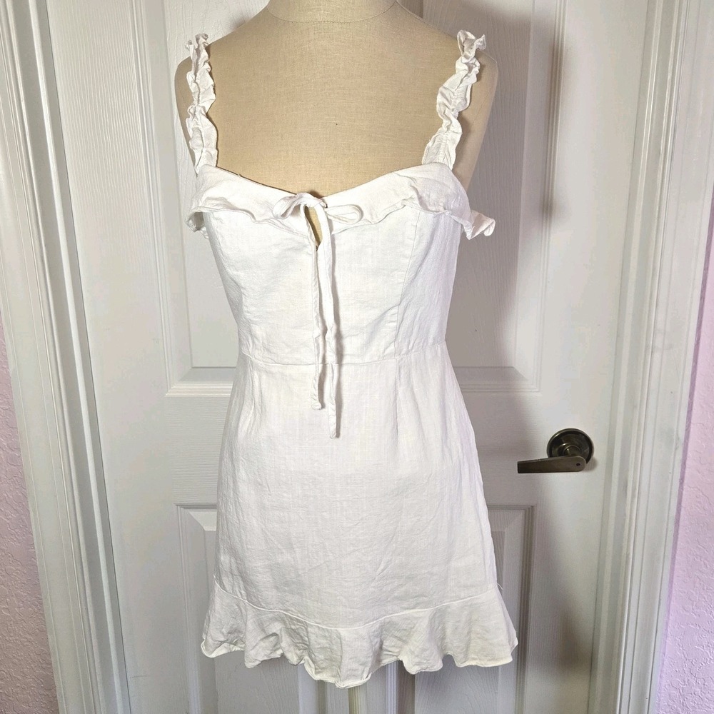 Lulus White Cotton Blend Strappy Rufflle Dress Women's Size S Back Zip‎ Party